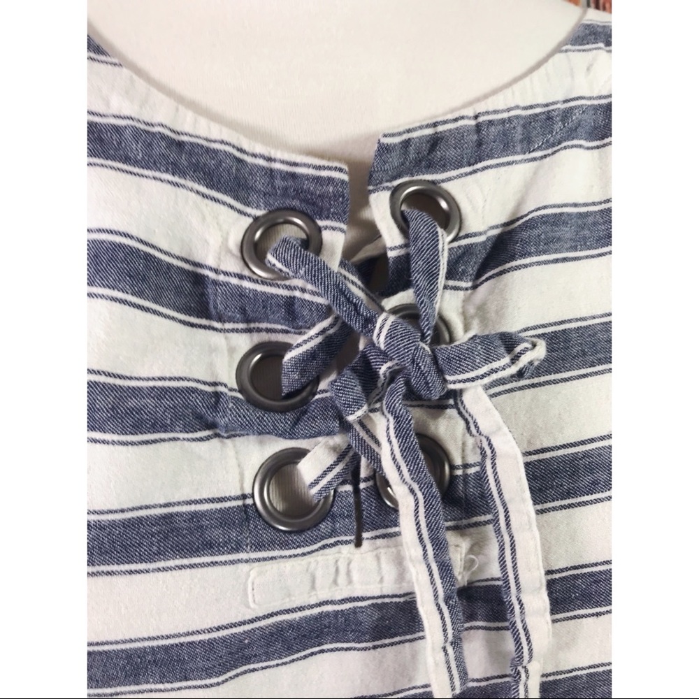 Madewell Nautical Striped Lace Up Linen Cotton Top - Picture 3 of 7